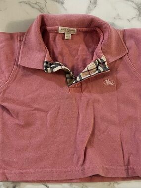 Burberry Pink Baby Polo Shirt with Branded Neck Plaid
